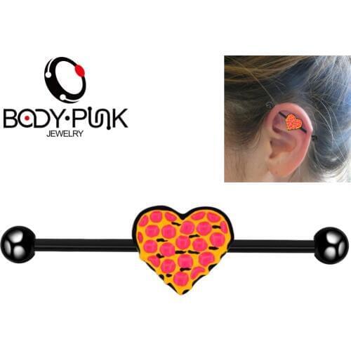 Body Punk Heart Center Industrial Piercing Barbell Cartilage Earring Piercing Long Straight Screw Helix Ear Body Jewelry