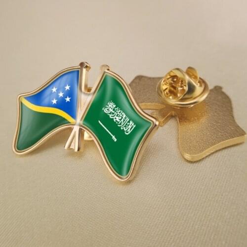 Solomon Islands and Saudi Arabia Crossed Double Friendship Flags Lapel Pins Brooch Badges