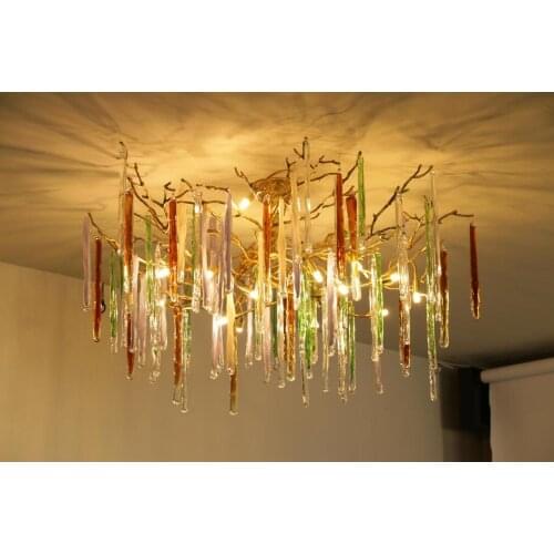 Light luxury post-modern copper branch crystal chandelier French living room dining room lamp American minimalist designer villa