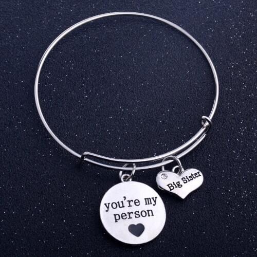 You're My Person Big Sister Bangle Heart Crystal Bracelet Jewelry For Women Family Sis Charm Best Friend