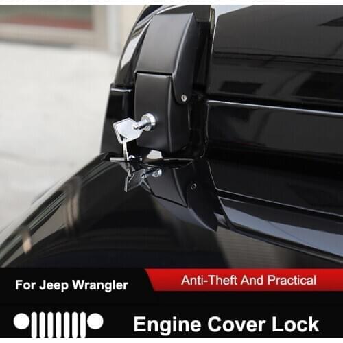 QHCP Engine Bonnets Hood Lock For Jeep Wrangler JL 2018-2021 Metal with Key Pattern Design Hood Lock Car Hood Lock