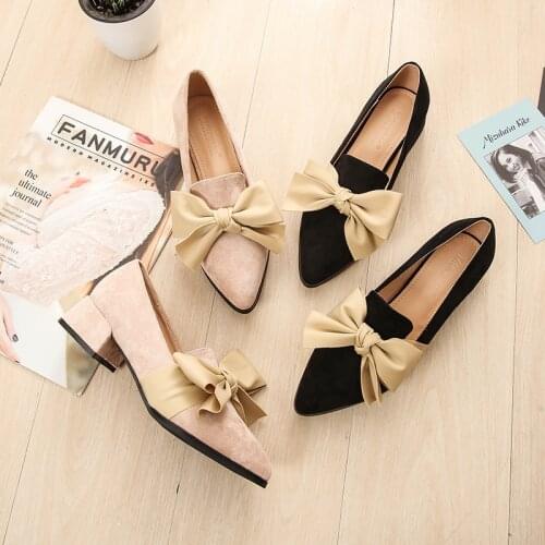 For bow-knot Women Pumps Slip on Mules Low Heel Casual Shoes British Block Heels Summer Pumps Footwear Pointed Autumn winter