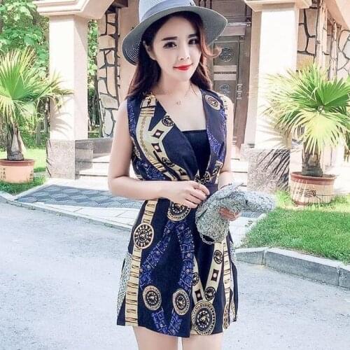 High-waisted Printing Loose Rompers Playsuits 2021 Summer V-neck Sleeveless Ladies High Street Overalls Jumpsuits Women Y518