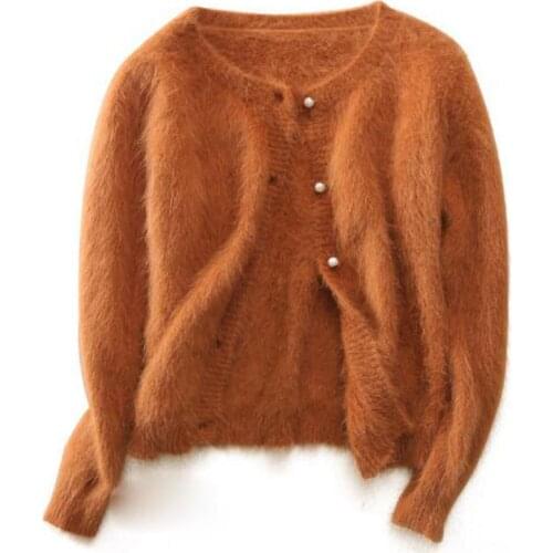 Winter Real Blouse Natural Mink Cashmere Sweater Button Design Soft Cardigans Women Clothes Low Discount tsr590