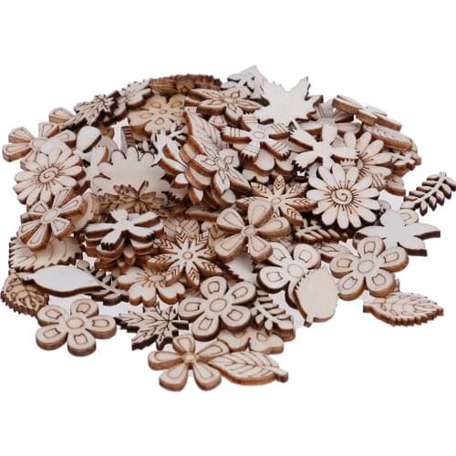 Hot Sale 100pcs Wooden Shape Craft Wedding Decor Laser Cut Wood Flowers and leaves Embellishment