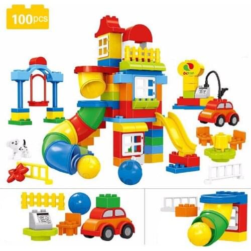 100PCS Diy Big Size Building Blocks Bricks Sets Pipeline Paradise Compatible with Brands Educational Toys Gifts for Children kid
