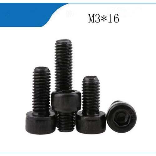 100pcs/Lot Metric Thread DIN912 M3x16 M3*16 mm Black Grade 12.9 Alloy Steel Hex Socket Head Cap Screw Boltsstainless bolts,nails