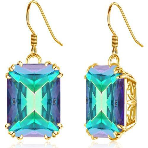 14K Gold Mystic Topaz Earrings For Women Bohemia silver earrings 925 Gemstone Square Party Valentines Earring Fine Jewelry Gifts