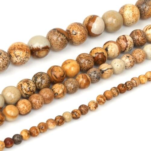 15" Strand 4mm 6mm 8mm 10mm Natural stone beads brown round picture stone beads for DIY Bracelet Necklace Jewelry Making