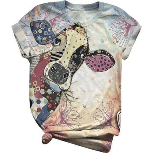 2021 Woman Tshirts Harajuku Plus Size Short Sleeve Lovely Cow Graphic Printed Summer O-Neck Tops Tee T-Shirt женские футболки N
