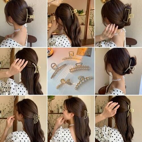 2021 Women Girl Vintage Elegant Sweet Pearl Rhinestones Hair Claws Lady Lovely Alloy Claws Clips Female Fashion Hair Accessories