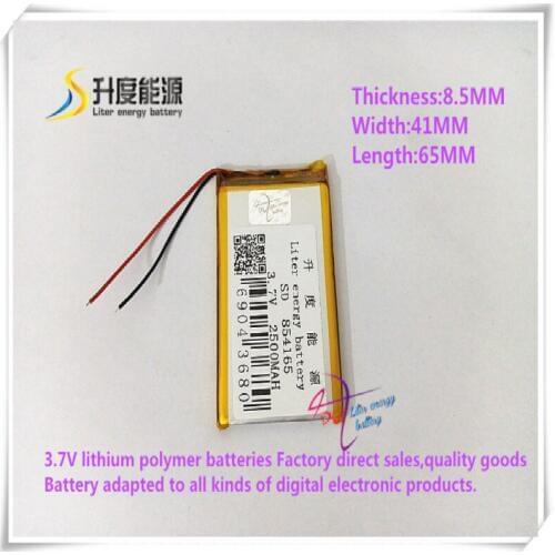 3.7V 2500mAH 854165 polymer lithium ion battery Li-ion battery for tablet pc power bank cell phone speaker