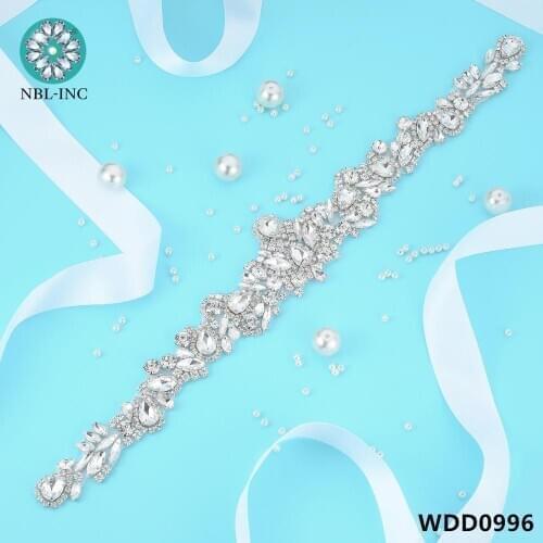 30PCS)Wholesale wedding beaded crystal rhinestone appliques gold iron on for wedding dresses WDD0996