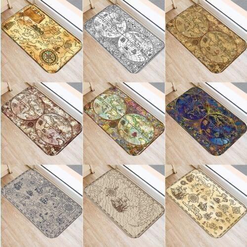 40x60cm Cute Diy Print Floor Mat Bathroom Ground Mat Slip Door Bath Pad Rug Living Room Carpet Vintage Map