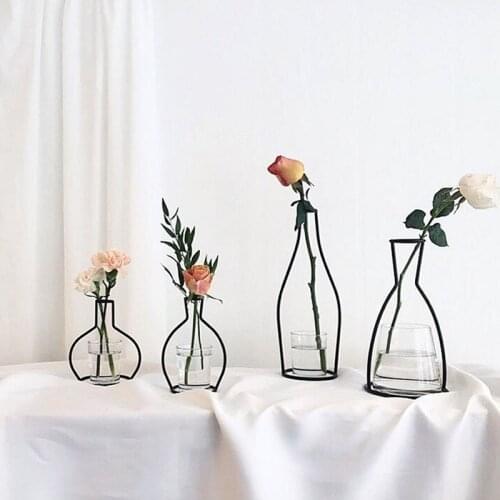 8 Shapes Table Flowers Vases Nordic Decoration Home Retro Iron Line Metal Plant Holder Nordic Styles Flower Vase Home Decor
