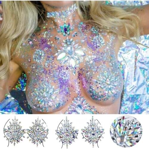 Acrylic Colorful Crystal Breast Chest Paste Sexy Breast Self Adhesive Stickers
