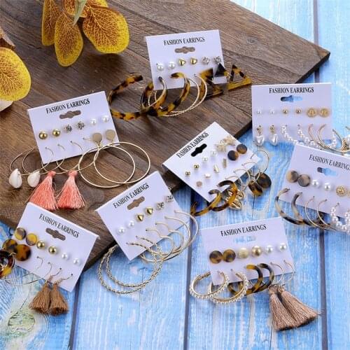 ALIUTOM Bohemian Tassel Acrylic Earrings Long Earrings Set For Women Boho Brincos Geometric Drop Earring Female Fashion Jewelry