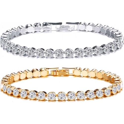 Iced Zircon Tennis Chain Bracelet Womens Hip Hop Crystal Jewelry Alloy Material Gold Color Box Clasp CZ Bracelet Link 17cm