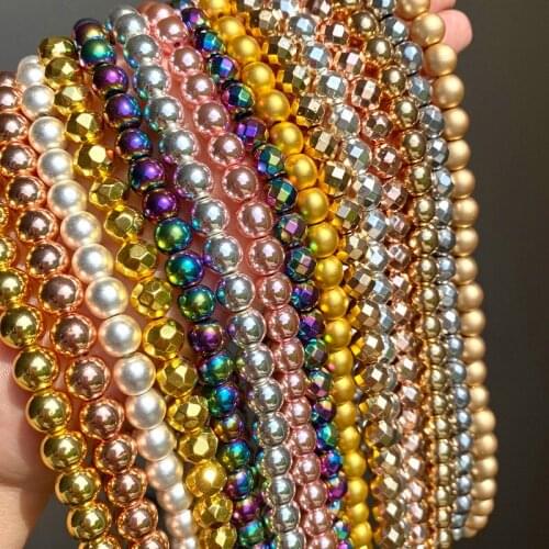 Natural Stone Beads Smooth Matte Faceted Hematite Round Loose Bead For Jewelry Making DIY Bracelet Accessories 2/3/4/6/8/10/12mm