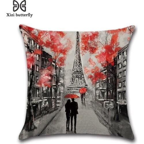 Valentines Day Pillowcase 45*45cm New Square Decorative Throw Pillow Case Couple Landscape Pattern Pillow Cover Home Decor