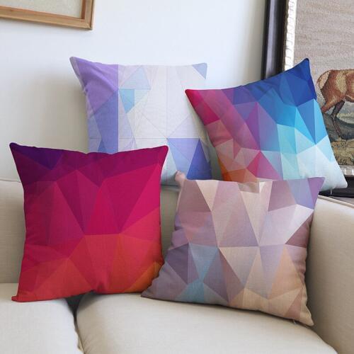 Geometric Crystal Colourful Gradients Pattern Linen Cotton Throw Pillow Case Home Sofa Chair Decorative Cushion Cover 45x45cm