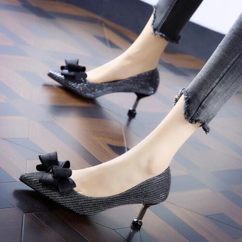 Spring The Elegant Bow Pointed Head With High Heels 2019 The Thin Feet Of The Ladies Banquet Single Shoes Women