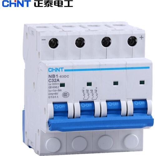 CHINT NB1-63DC 4P DC Switch Solar Mini Circuit Breaker Overload Protection Switch 10A/16A/20A/25A/32A/40A/50A/63A DC1000V MCB CE