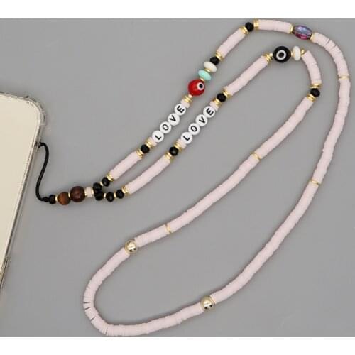 Go2Boho Necklace For Phone Charm Beaded Cell Phone Chains On Neck Evil Eye Mobile Strap Polymer Clay Lanyard 2021 Letter Jewelry