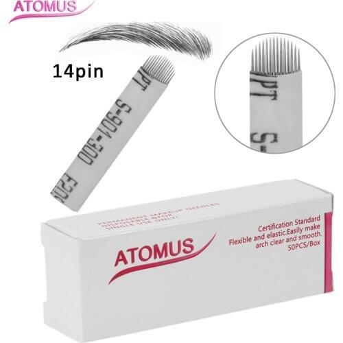 50pcs 14 Pin U Shape Microblading Needles 14 Pins Tattoo Needles Curved For Mermanent Makeup Eyebrow Pen Machine White Agulha