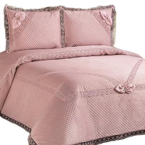 Double bed Pique set pillowcase 2 Pieces, powder pink color Bed Cover Bedspread on the bed