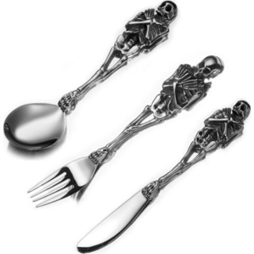 Hip-hop Stainless Steel Skull Skeleton Kitchen Fork/Spoon/Knife Tableware Cutlery Spoon Fork Sets Dining Forks Bento Accessories