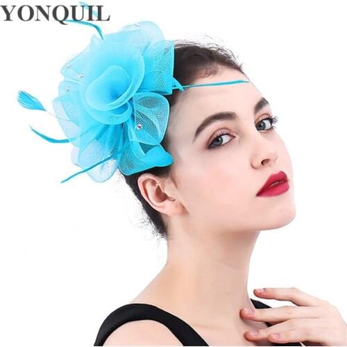 Tulle Fashion Fascinator Femal Hat Flower Handmade With Fancy Feathers Hair Accessories Cocktail Race Hair Pin Bride Headdress