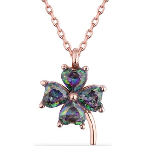Fashion Multi Colored Zircon Clover Necklace Pendant Jewelry 925 Sterling Silver with Chain