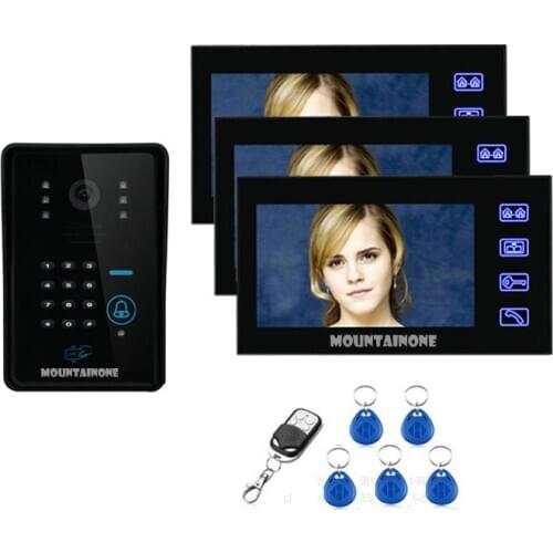 MOUNTAINONE 7"color touch password&ID card video intercom video door phone night vision wireless remote control unlock 1000TVL
