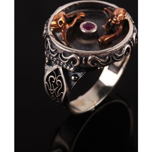 UM US JEWELRY Ruby Cubic Zirconia 925 Sterling Silver Men Ring