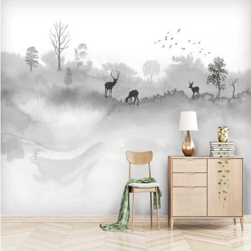 Custom Mural Wallpaper Chinese Style Artistic Abstract Ink Landscape Wall Paper Living Room TV Self-Adhesive Waterproof Stickers