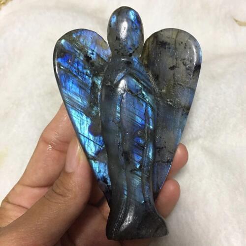 Natural Large 100MM Labradolite Stone Handmade Healing Charged Rock and Minerals Spirit Stone Power Angel Figurine As Gift