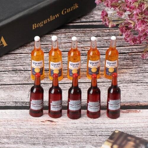 New 10Pcs 1/12 Dollhouse Miniature Resin Simulation Wine Bottle Simulation Beer Bottle Model