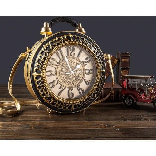 New Arrival Antique Color Women Queen Size Large Vintage Clock Bag