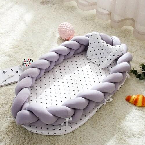 Newborn Sleeping Nest Bed Travel Bassinet Infant Cot Bumper 0-24months Portable Knot Baby Crib Cushion with Pillow