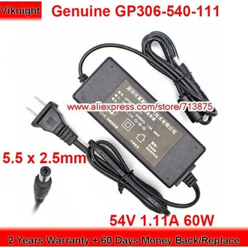 Genuine GP306-540-111 AC Adapter 54V 1.11A 60W Charger with 5.5 x 2.5mm Plug Size Power Supply