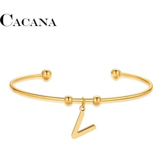 CACANA 316L Stainless Steel Open Bracelet Gold Color "V" Simple Trendy Jewelry For Women Bracelets Wedding Party Gifts N1948