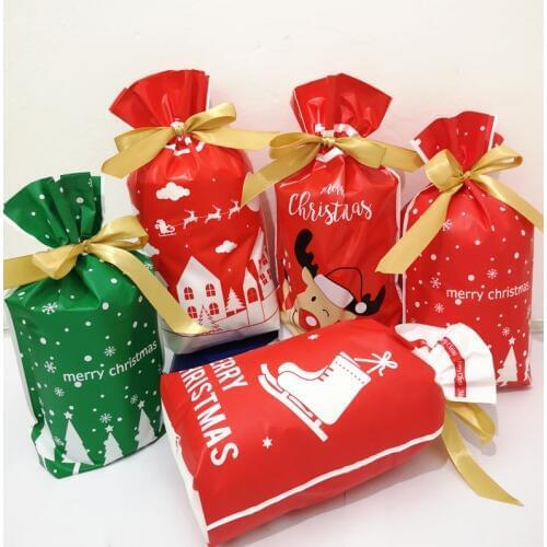 10Pcs 15*23cm Christmas Candy Cookies New Year Gift Bag Packing Bag Xmas Santa Claus Gift Biscuits Plastic Bags For Party Decor