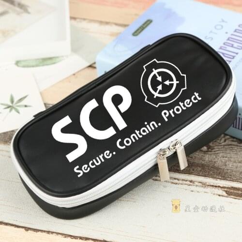 SCP Special Containment Procedures PU Leather Cosmetic Makeup Bag Cosplay Student School Pen Pencil Case Storage Bag Gift Props