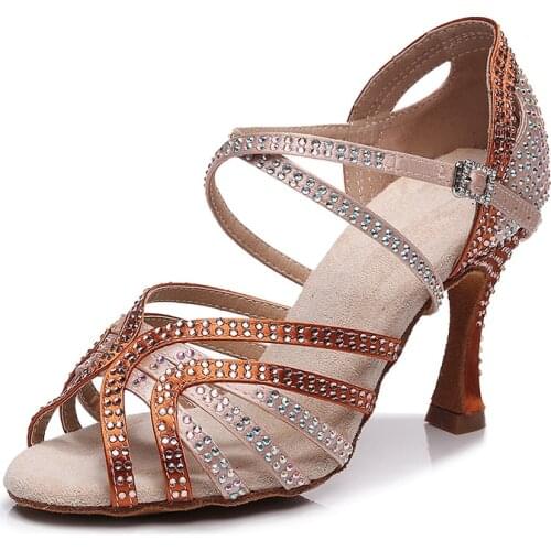 Gilrs Rhinestone Latin Ballroom Dance-shoes Black Bachata Salsa Dancing Shoes for Women High Heel Latino Sandals Dance Shoes