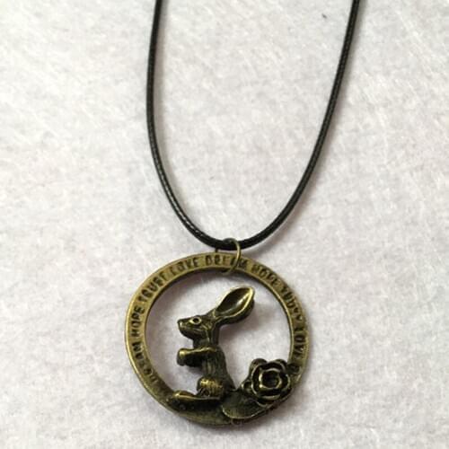 Vintage flower rabbit bunny hope trust love dream pendant necklace women choker wax cord rope necklace jewelry fashion jewellery