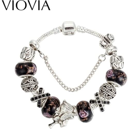 VIOVIA Antique Charm Bracelets Angel Murano Glass European Fashion Style for Women B15054