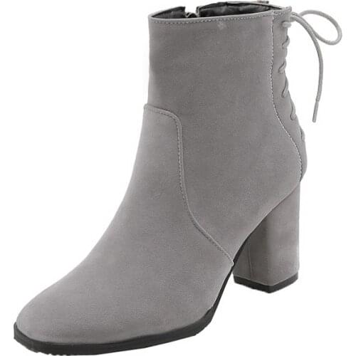 Big Size 9 10 11-17 boots women shoes ankle boots for women ladies boots Side zipper back cross strap