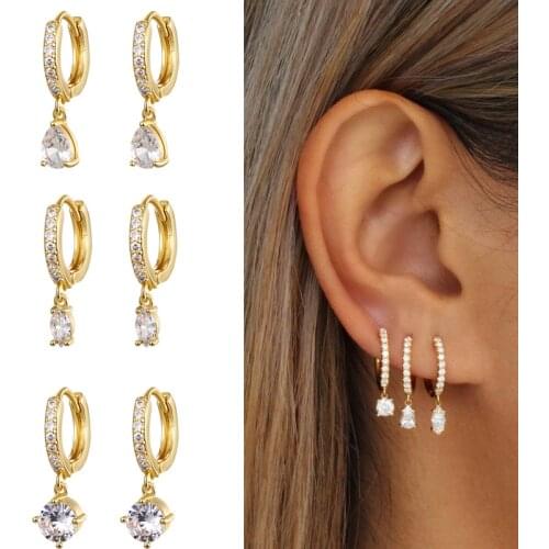 CRMYA Cute Cubic Zirconia CZ Gold Silver Plated Hoop Drop Earrings For Women Dangle Earring Fashion Jewelry