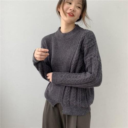 Korean Style Twist Long-sleeved Sweater New Autumn and Winter Loose Alpaca Irregular Ssweater Pullover Women Top NS1384